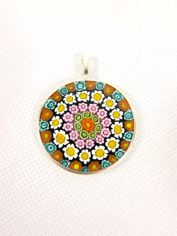 Millefiori Murrina Muranoglas-Anhänger vergoldet groß
